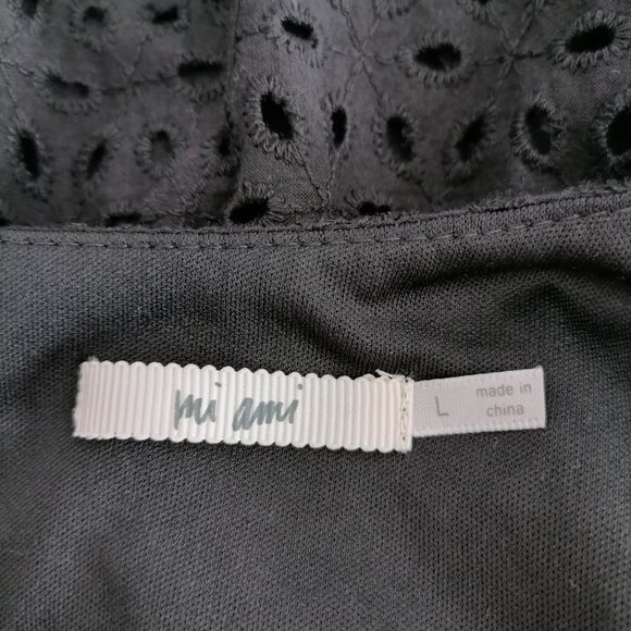 Mi Ami Women's Black V-Neck Flutter Sleeve Eyelet A Line Dress Size Large - Picture 5 of 7